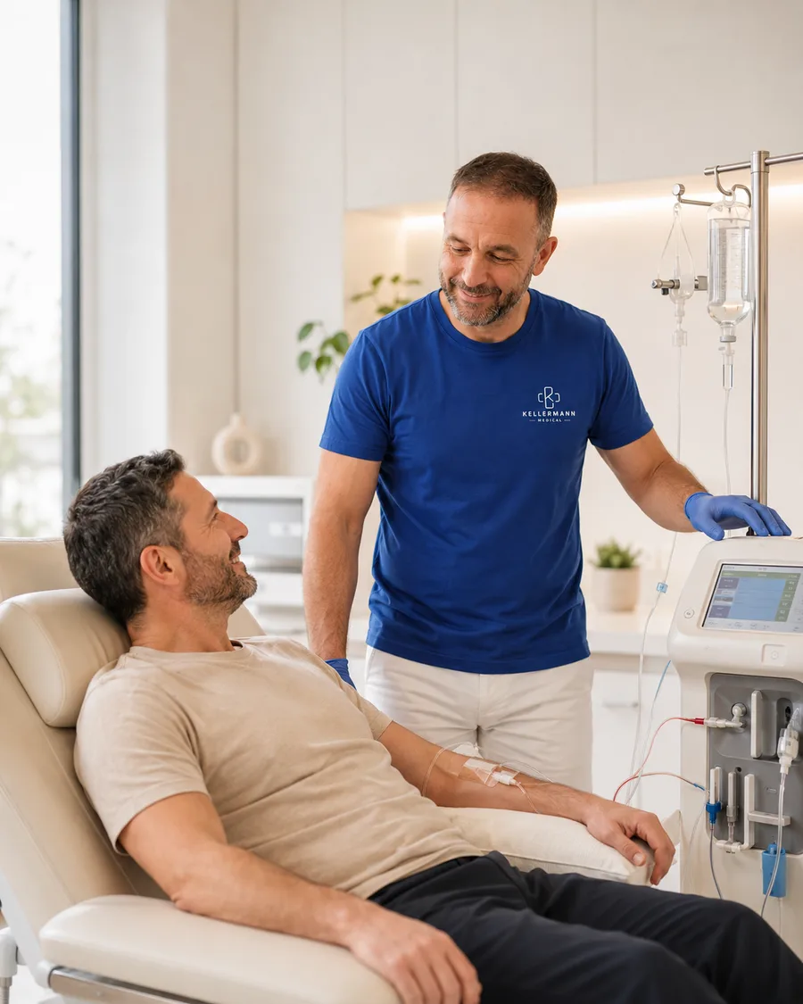 Dr. Ivan Kellermann begleitet einen Patienten während einer Behandlung